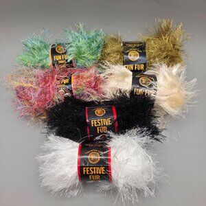Lion Brand Fun and Festive Fur Yarn Bulky Eyelash Polyester Bundle 6 Skeins